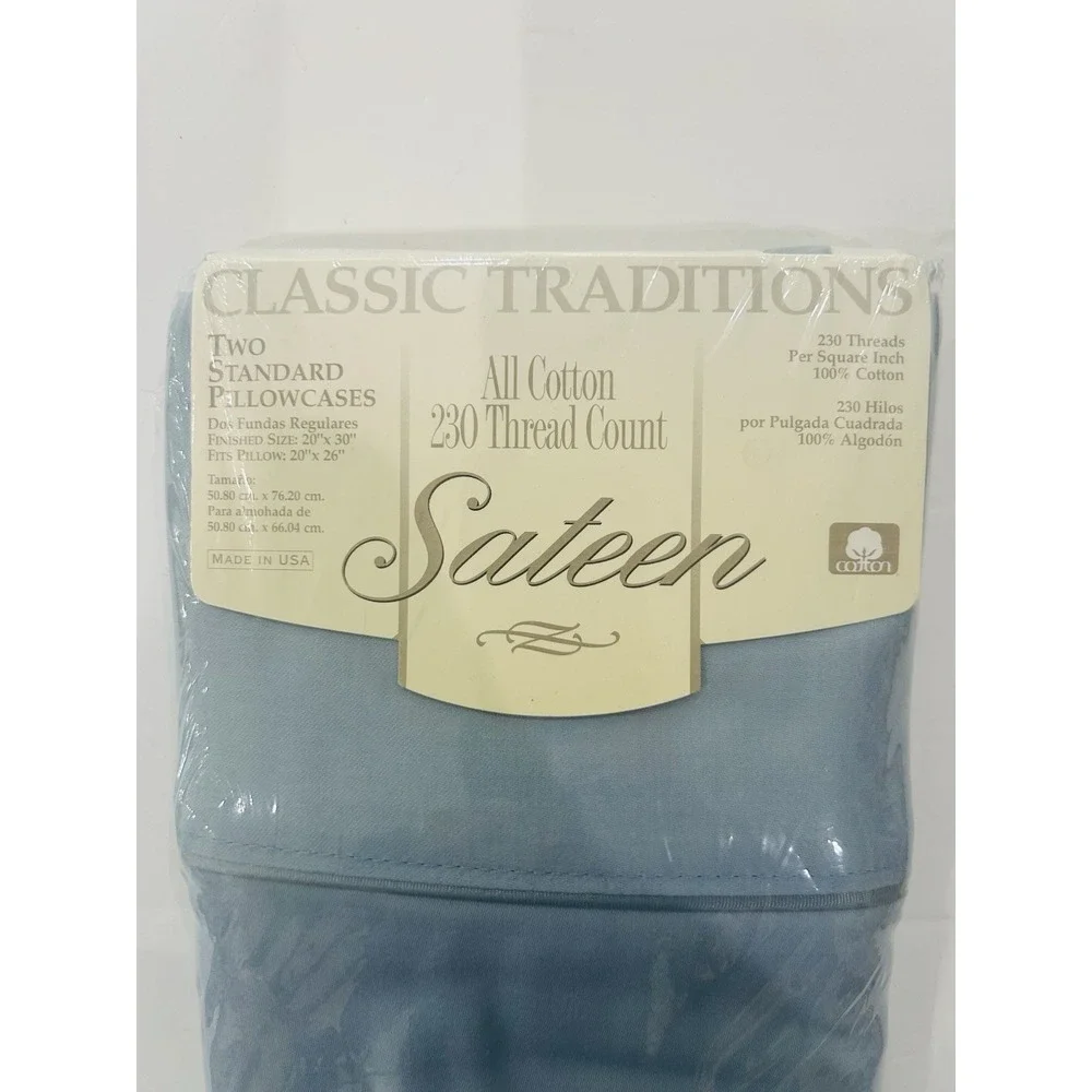 VTG Classic Traditions 2‎ Standard Sateen Pillowcases 100% Cotton USA Soft Blue
